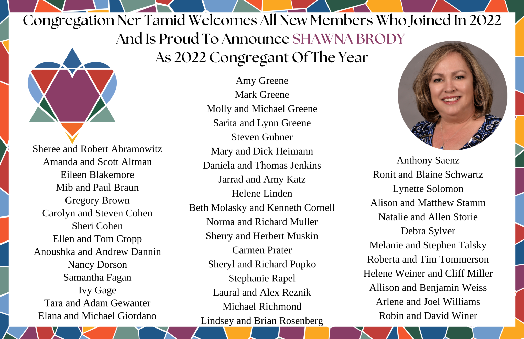Congregant of the Year 2022/ New Members 2022 | Congregation Ner Tamid ...