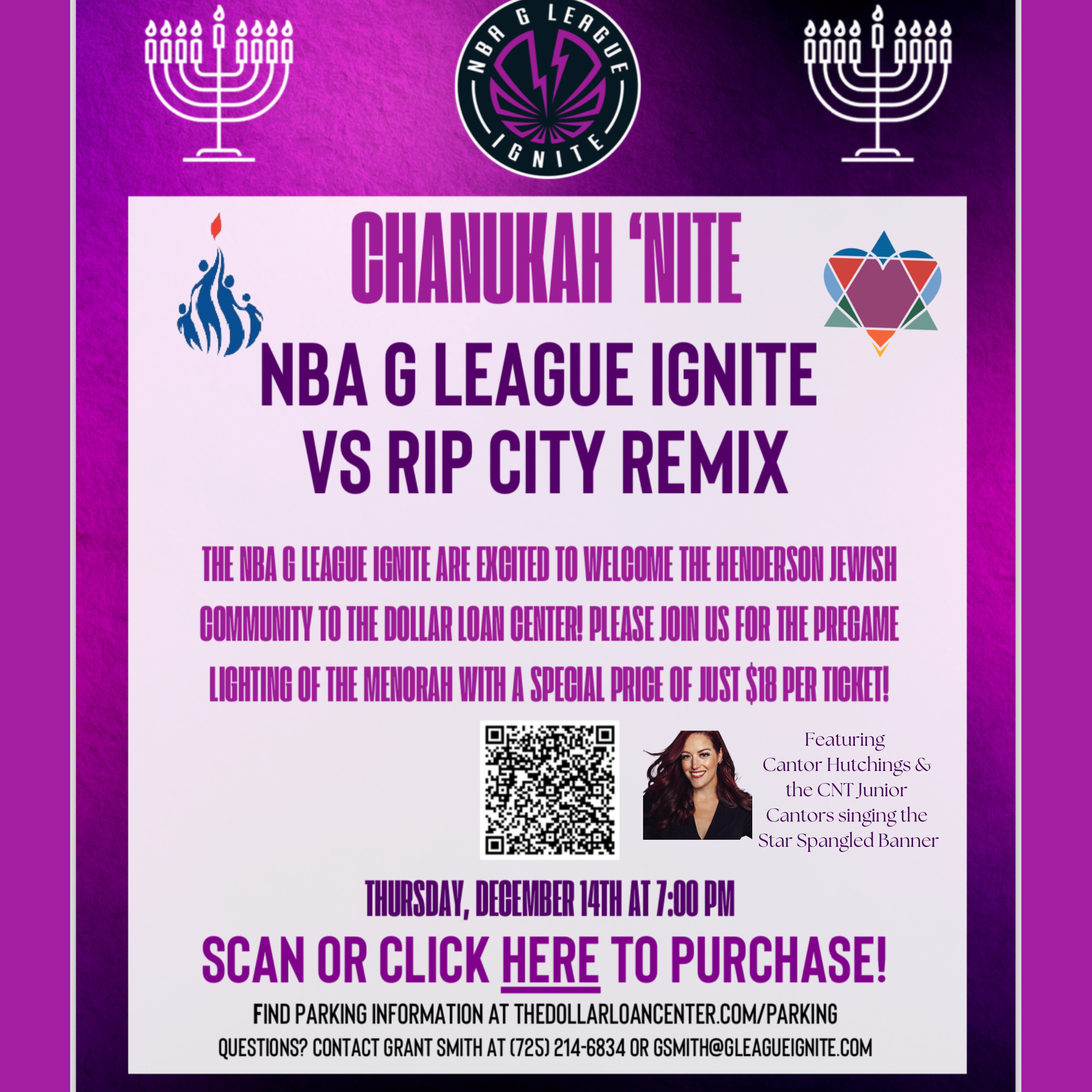 CHANUKAH MENORAH LIGHTING AT THE DOLLAR LOAN CENTER – CANTOR HUTCHINGS WILL SING THE NATIONAL ANTHEM